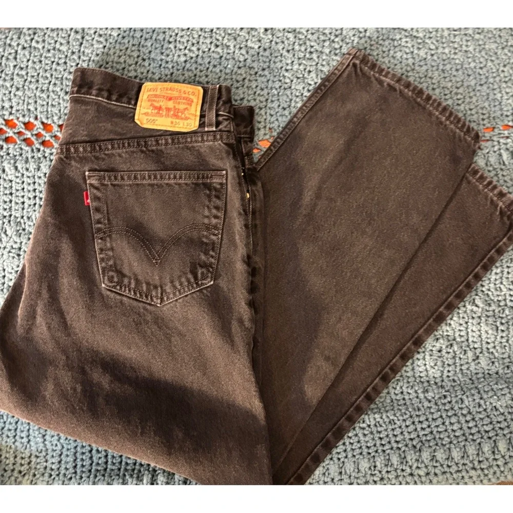 Levis 505 Regular Fit Black Denim Jeans Mens 36x30 Straight Leg Pants